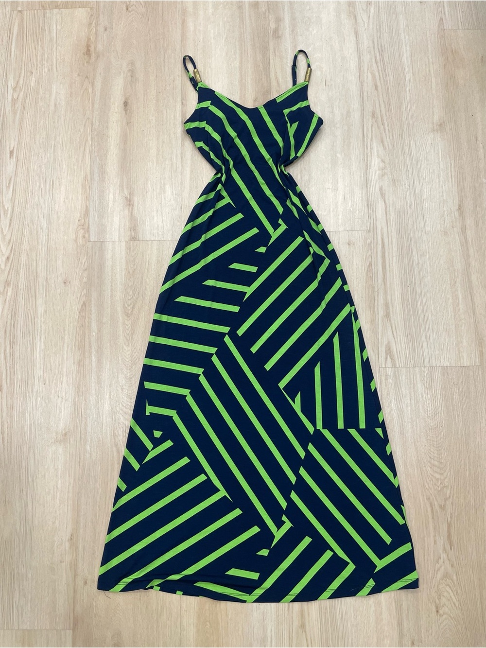Moa Moa green and navy striped maxi dress Size M